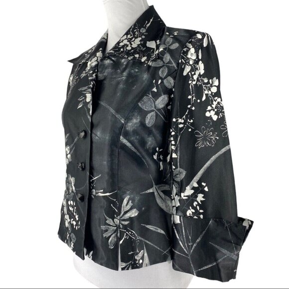 JS Collections Women's Black White Floral Button Down Formal Jacket 4/C38 - Picture 3 of 10